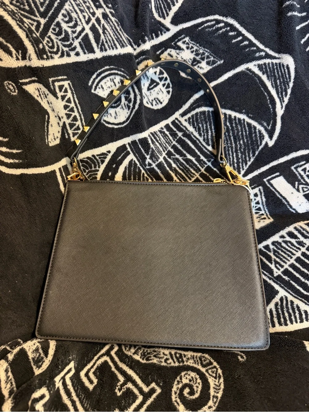 Black Studded Leather Top-Handle Bag